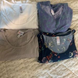 Lularoe 4 assorted color white grey purple blue tops size large
